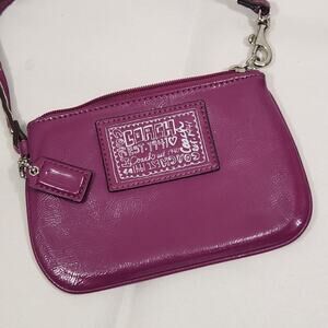 Coach Wristlet Wallet Mini Purse Bag Clutch Patent Purple Camera Travel Colorful